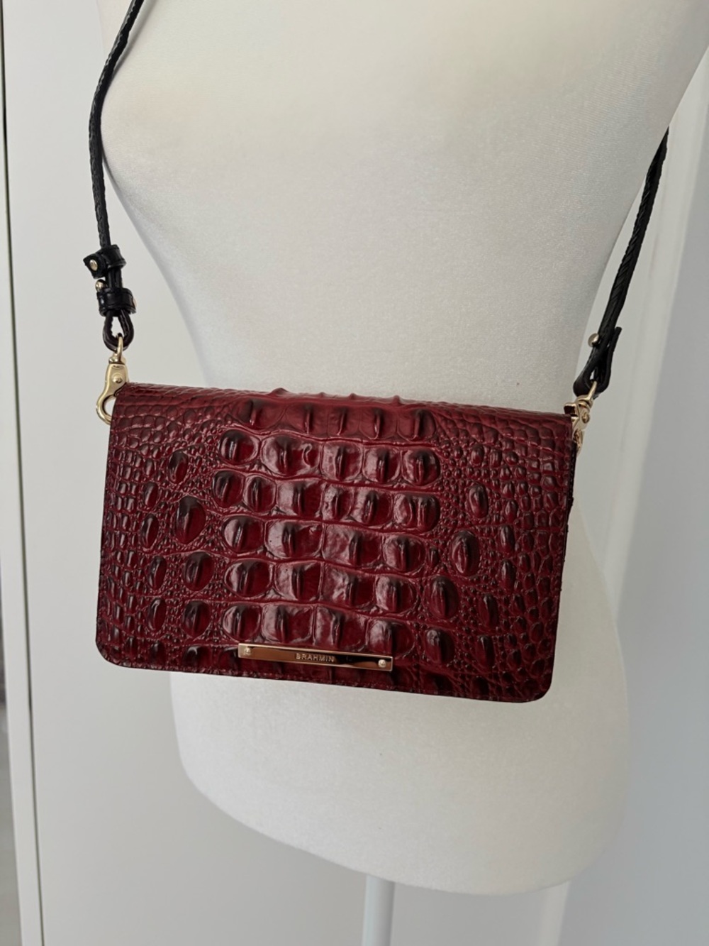 Brahmin Wine Croc-Embossed Patent Crossbody Bag - Picture 2 of 6